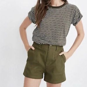 Madewell Cotton Loose Fitting Olive Green Shorts